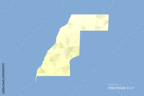 Western Sahara Map in low poly polygon vector style, geometric shape illustration with soft yellow tones on blue background, clean silhouette for infographic.
