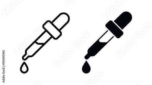 Pipette drop icon with liquid falling, lab dropper, medical or cosmetic serum, essential oil