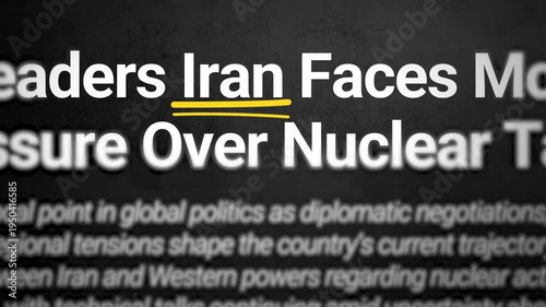 Iran country typography on the black backdrop with yellow underline, highlighting 4k animation