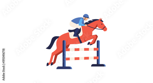 Equestrian Horse Jumping Over Obstacle.