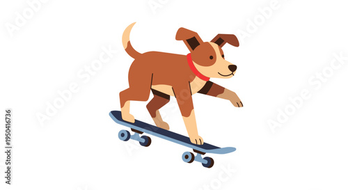 Brown dog riding skateboard fast outside.