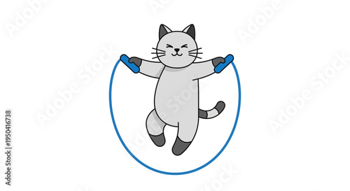 Cartoon cat jumping with skipping rope.