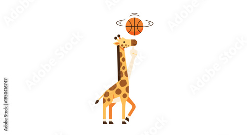 Giraffe standing with long neck looking up.