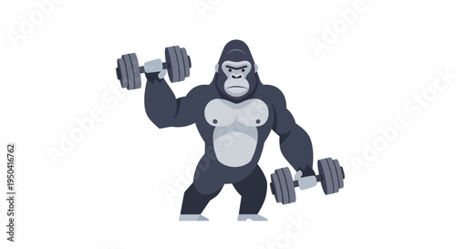 A cartoon gorilla lifting dumbbells strongly.