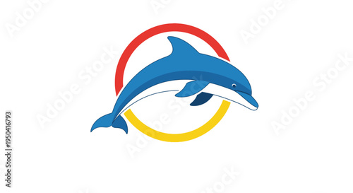 Blue Dolphin Swimming In Circle Logo.