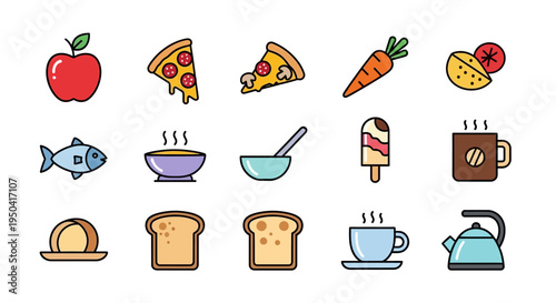 Food and drink icons colorful set.