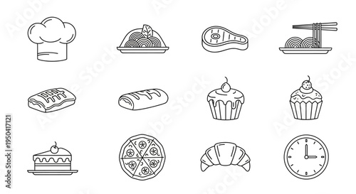 Food icons with kitchen utensils.