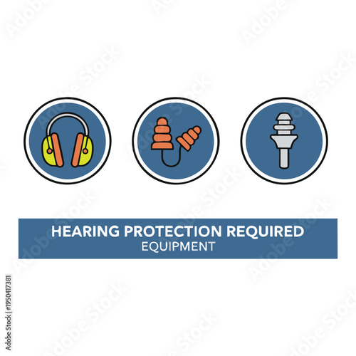 Essential ear protection equipment icons for safety