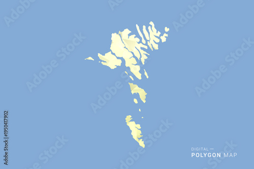 Faroe Islands Map in low poly polygon vector style, geometric shape illustration with soft yellow tones on blue background, clean silhouette for infographic.