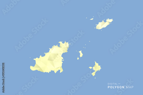 Guernsey Map in low poly polygon vector style, geometric shape illustration with soft yellow tones on blue background, clean silhouette for infographic.