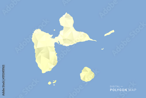Guadeloupe Map in low poly polygon vector style, geometric shape illustration with soft yellow tones on blue background, clean silhouette for infographic.