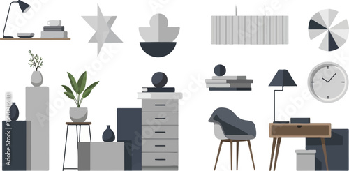 Flat design illustration of minimalist home decor items