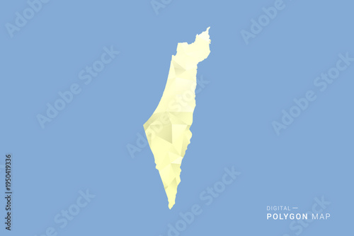 Palestine Map in low poly polygon vector style, geometric shape illustration with soft yellow tones on blue background, clean silhouette for infographic.