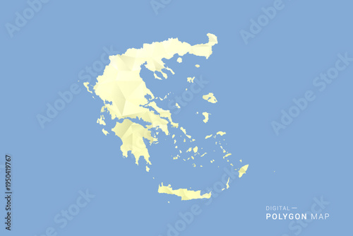 Greece Map in low poly polygon vector style, geometric shape illustration with soft yellow tones on blue background, clean silhouette for infographic.