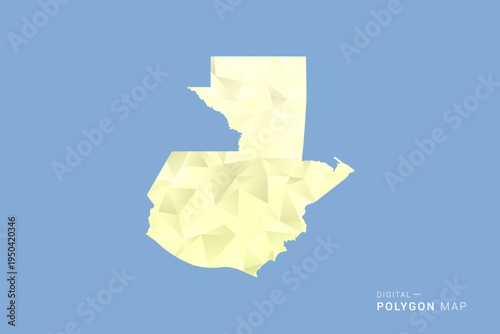 Guatemala Map in low poly polygon vector style, geometric shape illustration with soft yellow tones on blue background, clean silhouette for infographic.