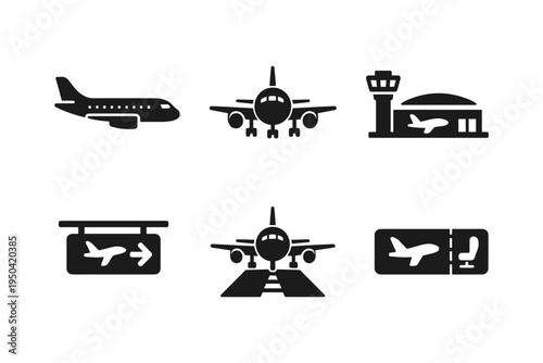 Airport travel icons set glyph collection aviation vector illustration