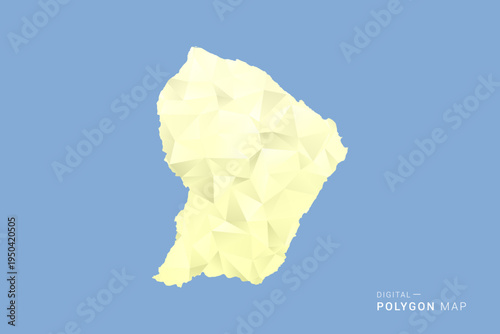French Guiana Map in low poly polygon vector style, geometric shape illustration with soft yellow tones on blue background, clean silhouette for infographic.