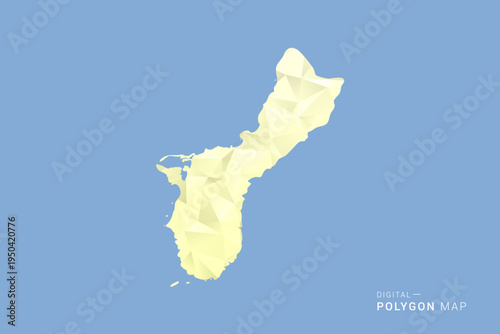 Guam Map in low poly polygon vector style, geometric shape illustration with soft yellow tones on blue background, clean silhouette for infographic.