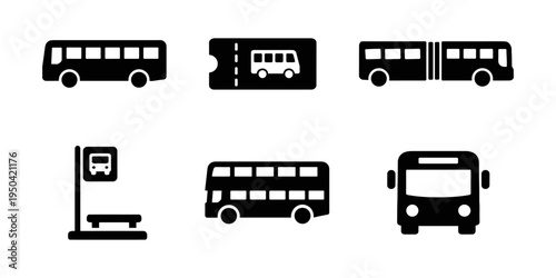Bus public transport icon set solid black vector illustration