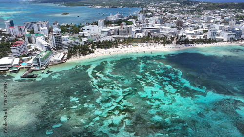 San Andres Skyline In San Andres Providencia Y Santa Catalina Colombia. Amazing Skysrapers And Traffic On Street Viewed From Above. Shore Clouds Sky Beach Sea. Shore Beach Scenic Coastline.