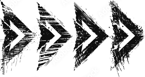 grunge black arrows in motion vector set of four distressed hand drawn directional symbols