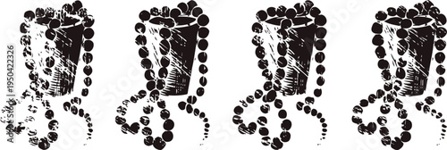 vintage rosary beads with cross pendant in black silhouette isolated on white background