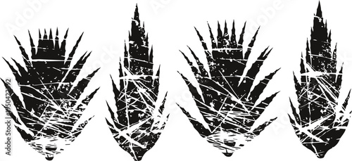 grunge pineapple silhouettes set with distressed texture, tropical fruit outline collection