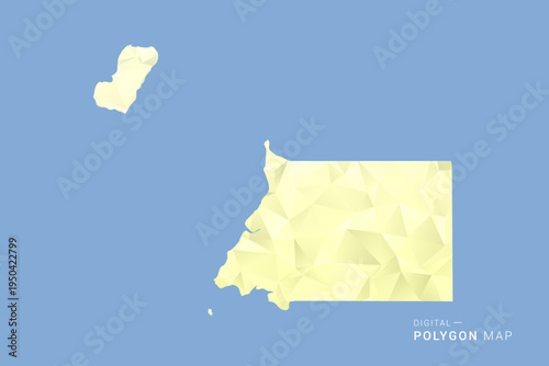 Equatorial Guinea Map in low poly polygon vector style, geometric shape illustration with soft yellow tones on blue background, clean silhouette for infographic.