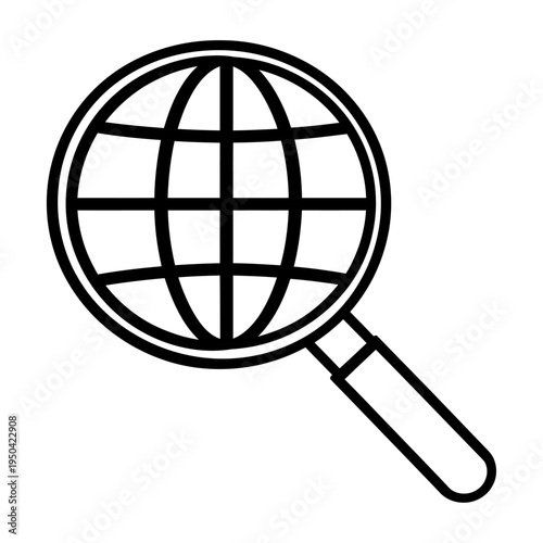 Magnifying glass vector closely inspecting a globe to represent global exploration