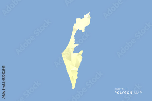 Palestine Map in low poly polygon vector style, geometric shape illustration with soft yellow tones on blue background, clean silhouette for infographic.