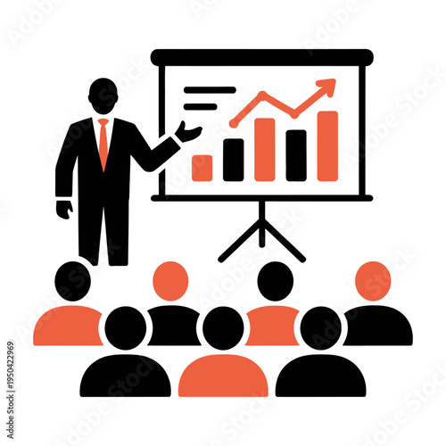 Businessman presenting a vector chart on a projector screen during a professional meeting