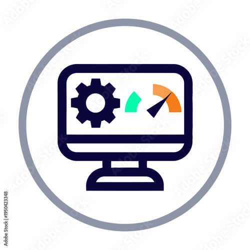 Vector of a computer monitor displaying settings and performance tools