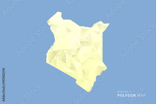 Kenya Map in low poly polygon vector style, geometric shape illustration with soft yellow tones on blue background, clean silhouette for infographic.