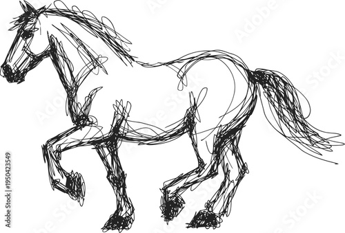 running horse sketch in dynamic motion hand drawn black ink animal drawing with flowing mane and tail