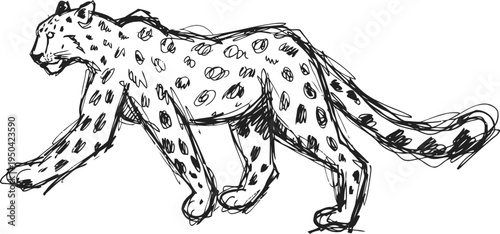 sketch of a walking cheetah with detailed spots and dynamic posture