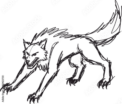 angry wolf snarling with sharp claws and fierce eyes in aggressive stance