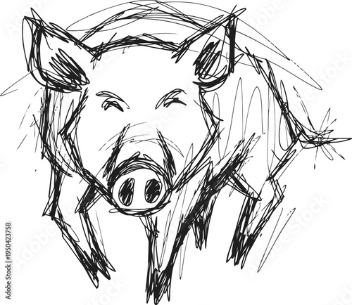 sketch of a happy pig with expressive lines and playful drawing