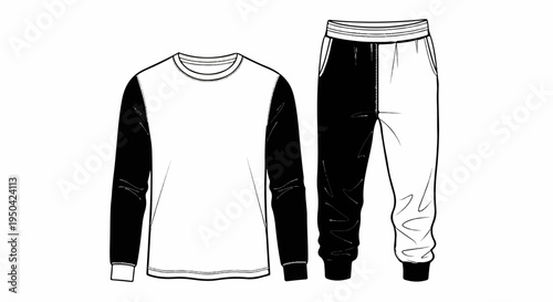 Black and white two-piece outfit long-sleeve shirt and jogger pants