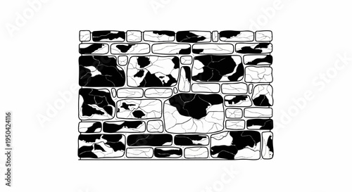 Black and white textured stone wall with irregular shapes and cracks
