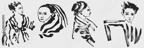 Abstract female body silhouettes and anatomy shapes in doodle sketch charcoal style. Body positive line art for wellness branding and aesthetic wall decor.