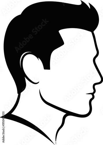 Black silhouette profile of a man's head facing right with styled hair