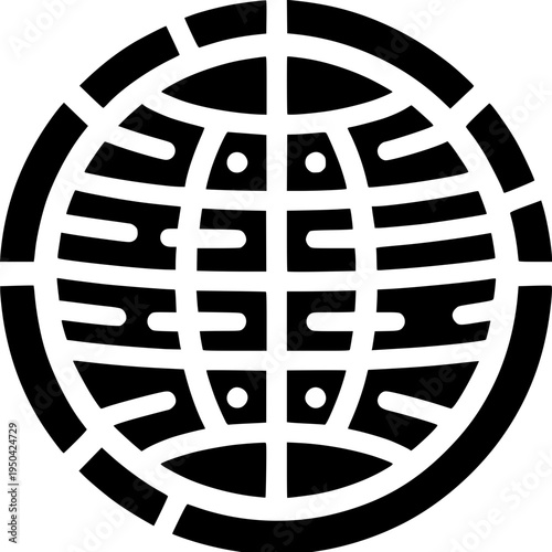 Global Connectivity Icon: A stylized, monochrome icon depicting the interconnectedness of the globe. This design emphasizes the power and reach of global networks and information flow.