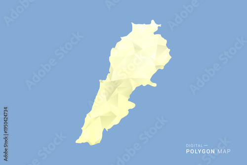 Lebanon Map in low poly polygon vector style, geometric shape illustration with soft yellow tones on blue background, clean silhouette for infographic.