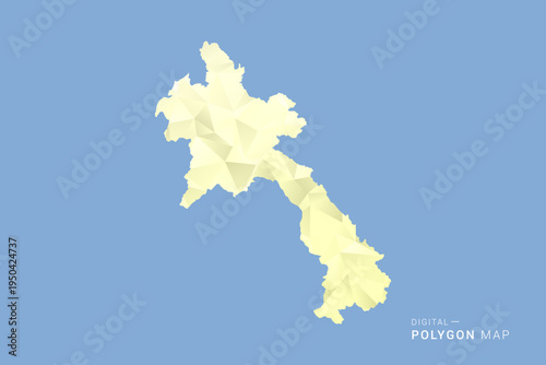 Laos Map in low poly polygon vector style, geometric shape illustration with soft yellow tones on blue background, clean silhouette for infographic.