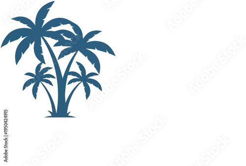 Blue silhouette of a cluster of palm trees against a white background