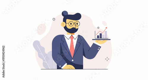 Businessman holding a tray with a growth chart and upward arrow