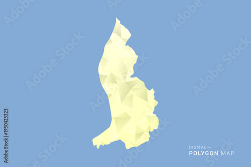 Liechtenstein Map in low poly polygon vector style, geometric shape illustration with soft yellow tones on blue background, clean silhouette for infographic.