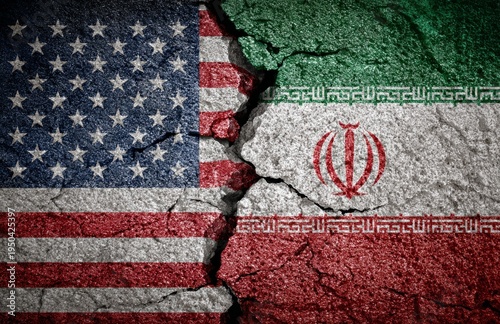 Cracked Earth Reflects US-Iran Tensions Through Flag Imagery