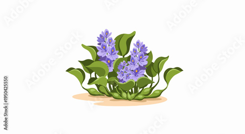 Bunch of aquatic plants with purple flowers and green leaves