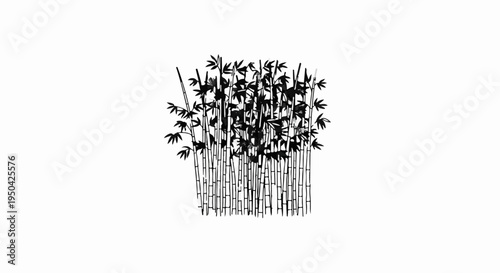 Bunch of black bamboo stalks and leaves, stylized ink brush strokes